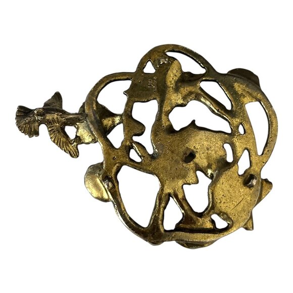 Vtg Metzke Solid Brass Trivet – Signed 1986, Hummingbird & Morning Glory Design, - Picture 3 of 4